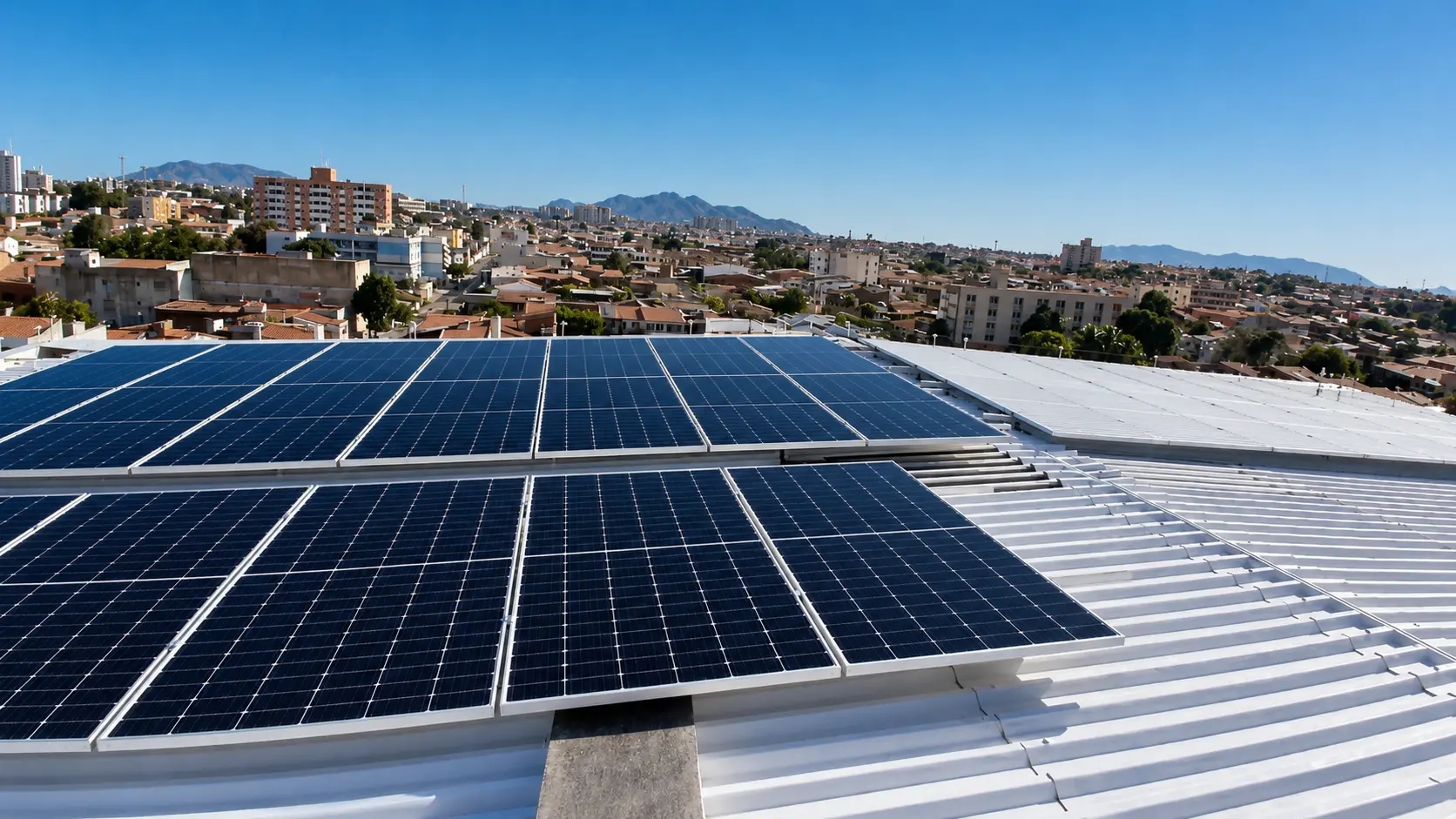 Sistema fotovoltaico em telhado metálico — Projeto Fotovoltaico Humberto Silva, Bairro Rodolfo Teófilo, Fortaleza – CE